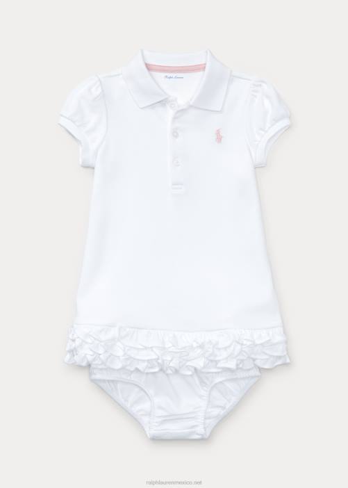 polo con volantes y bombacho 02RH7843 bebé Ralph Lauren blanco