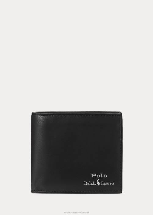 billetera de cuero 02RH2393 hombres Ralph Lauren negro