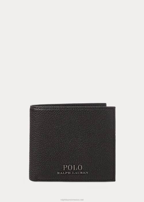 billetera de piel granulada 02RH2569 hombres Ralph Lauren negro