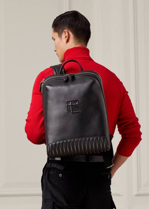 mochila de piel acolchada 02RH8950 hombres Ralph Lauren negro