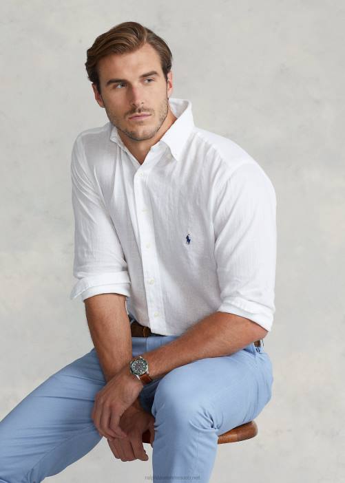 camisa de lino ligera 02RH1550 hombres Ralph Lauren blanco