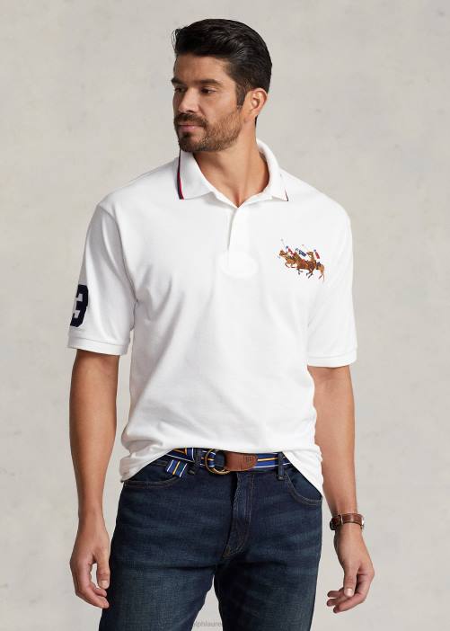 polo de malla triple pony 02RH1649 hombres Ralph Lauren blanco