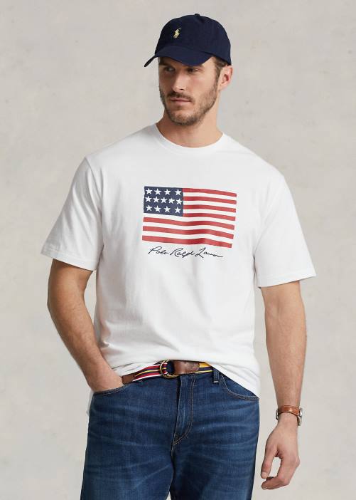 camiseta con motivo de bandera 02RH1464 hombres Ralph Lauren blanco