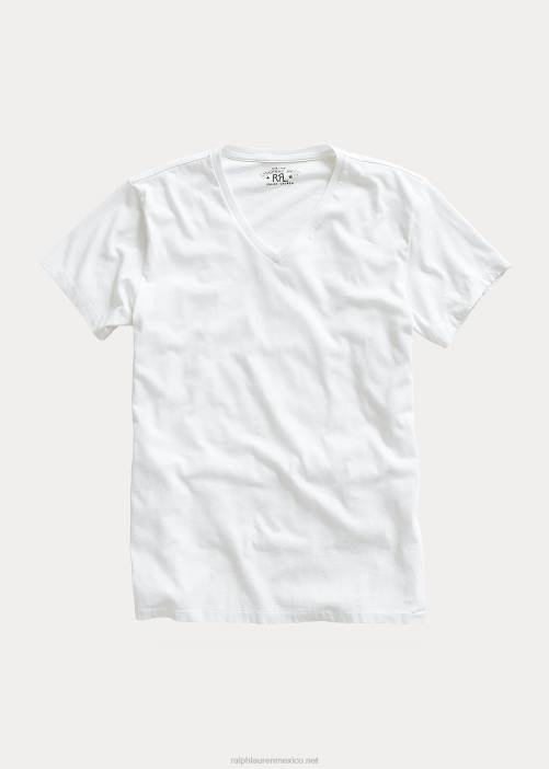 playera con cuello en V 02RH1690 hombres Ralph Lauren blanco