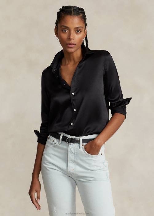 camisa de charmeuse de seda 02RH3282 mujer Ralph Lauren negro