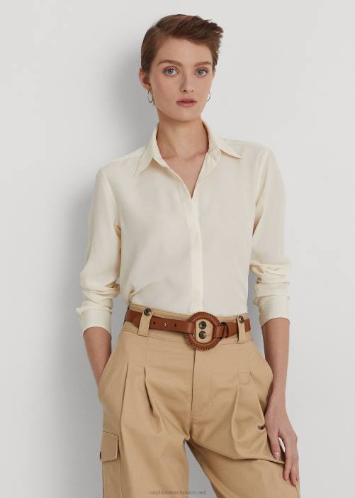 camisa de crepé 02RH4169 mujer Ralph Lauren crema de mascarpone