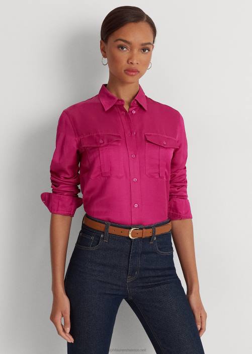 camisa de raso shantung 02RH3799 mujer Ralph Lauren baya fucsia