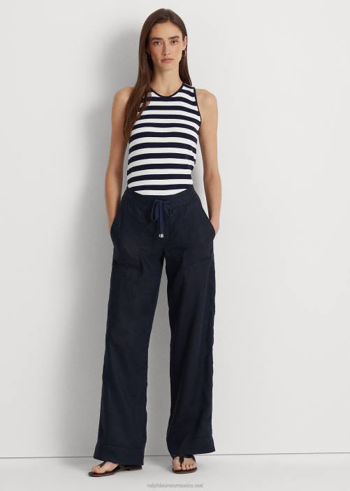 pantalón ancho de lino 02RH3965 mujer Ralph Lauren Armada