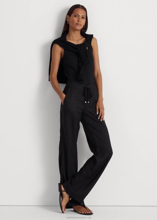 pantalón ancho de lino 02RH4374 mujer Ralph Lauren negro