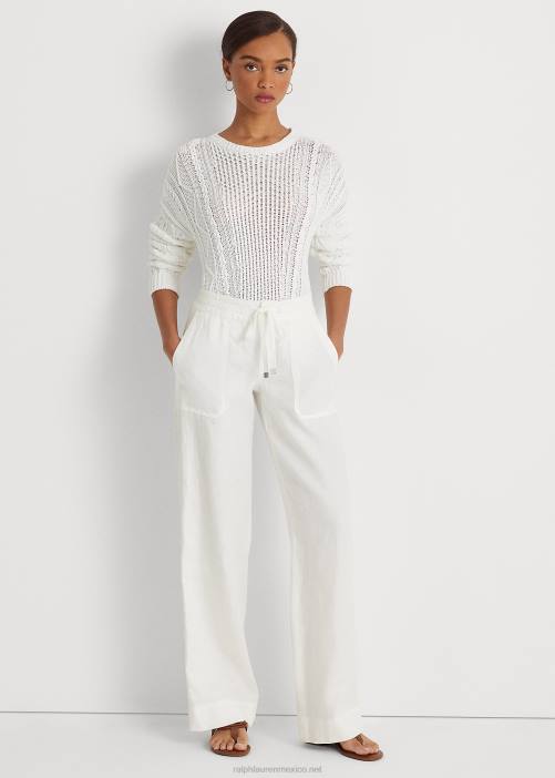 pantalón ancho de lino 02RH4421 mujer Ralph Lauren blanco