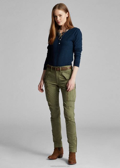 pantalones cargo ajustados elásticos 02RH3610 mujer Ralph Lauren aceituna