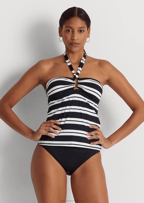 tankini bandeau a rayas 02RH4189 mujer Ralph Lauren blanco negro