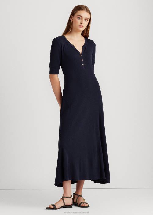 vestido ajustado de algodón 02RH4237 mujer Ralph Lauren Armada