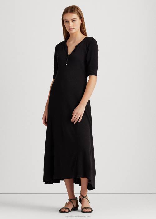 vestido ajustado de algodón 02RH4485 mujer Ralph Lauren negro