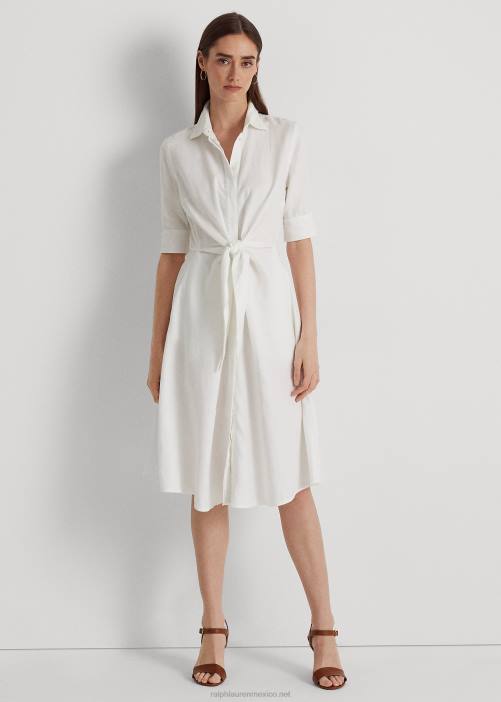 vestido camisero de lino 02RH4074 mujer Ralph Lauren blanco