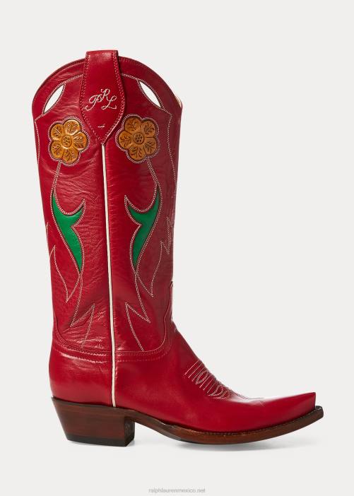 bota vaquera de cuero selene 02RH9636 mujer Ralph Lauren rojo