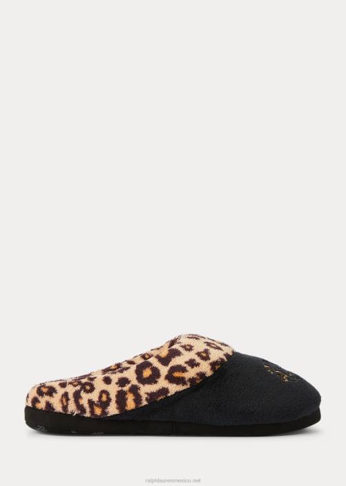 slippers con logo de leopardo 02RH9717 mujer Ralph Lauren negro