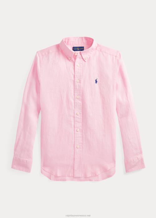 camisa de lino 02RH5637 niños Ralph Lauren rosa carmelo